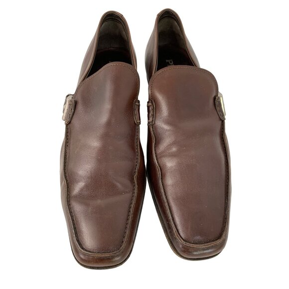 VTG Prada Italy Mens Brown Leather Buckle Loafers Size 10 US Slip On 2D width - Picture 8 of 11